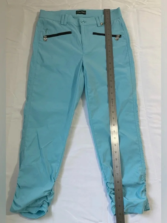 Golfino Golfcore Aqua Blue Cropped Pants Stretch Ruched Hem Athleisure Preppy - Picture 6 of 11